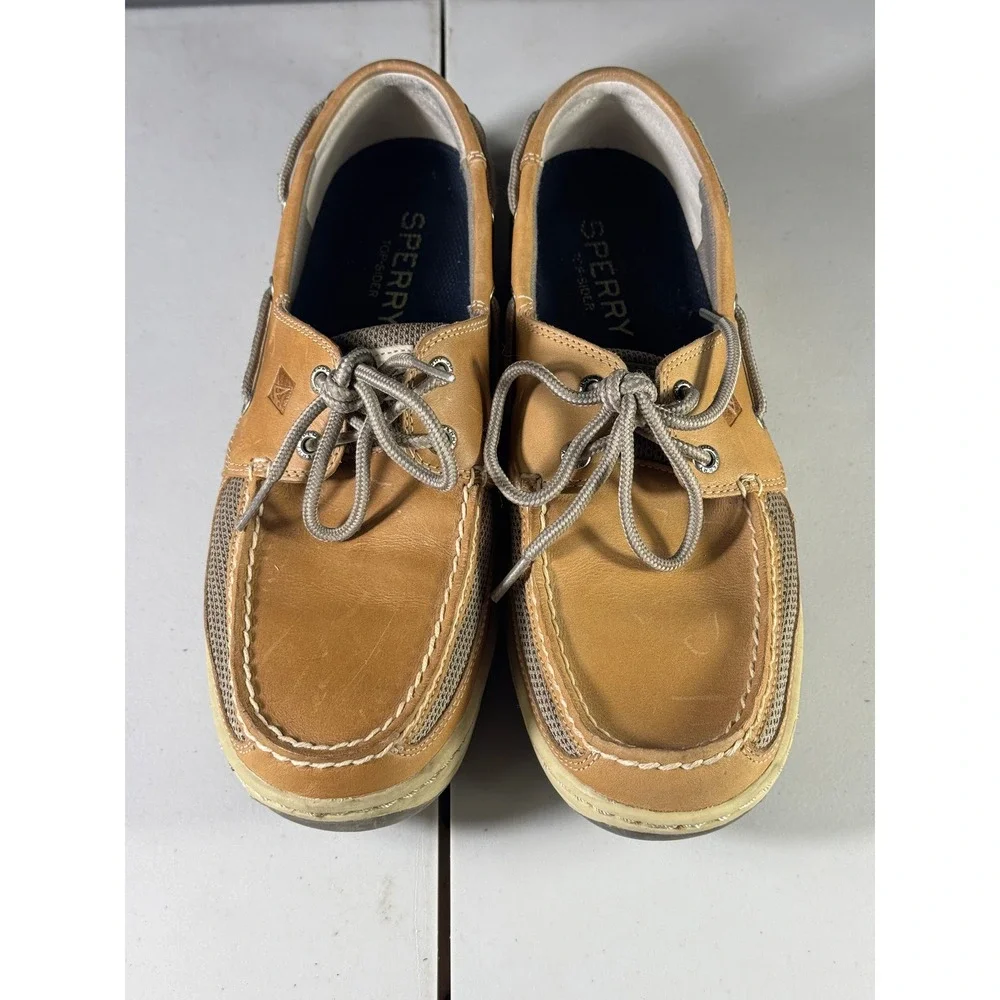 Sperry Top-Sider Mens Billfish 3-Eye Tan Leather Mesh Boat Shoes 0771246 Size 10